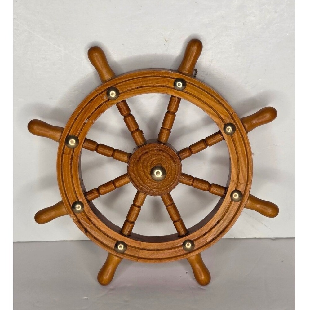 Nautical Handcrafted Wooden Ship Wheel Home Wall Decor 7 Inch Natural Coastal